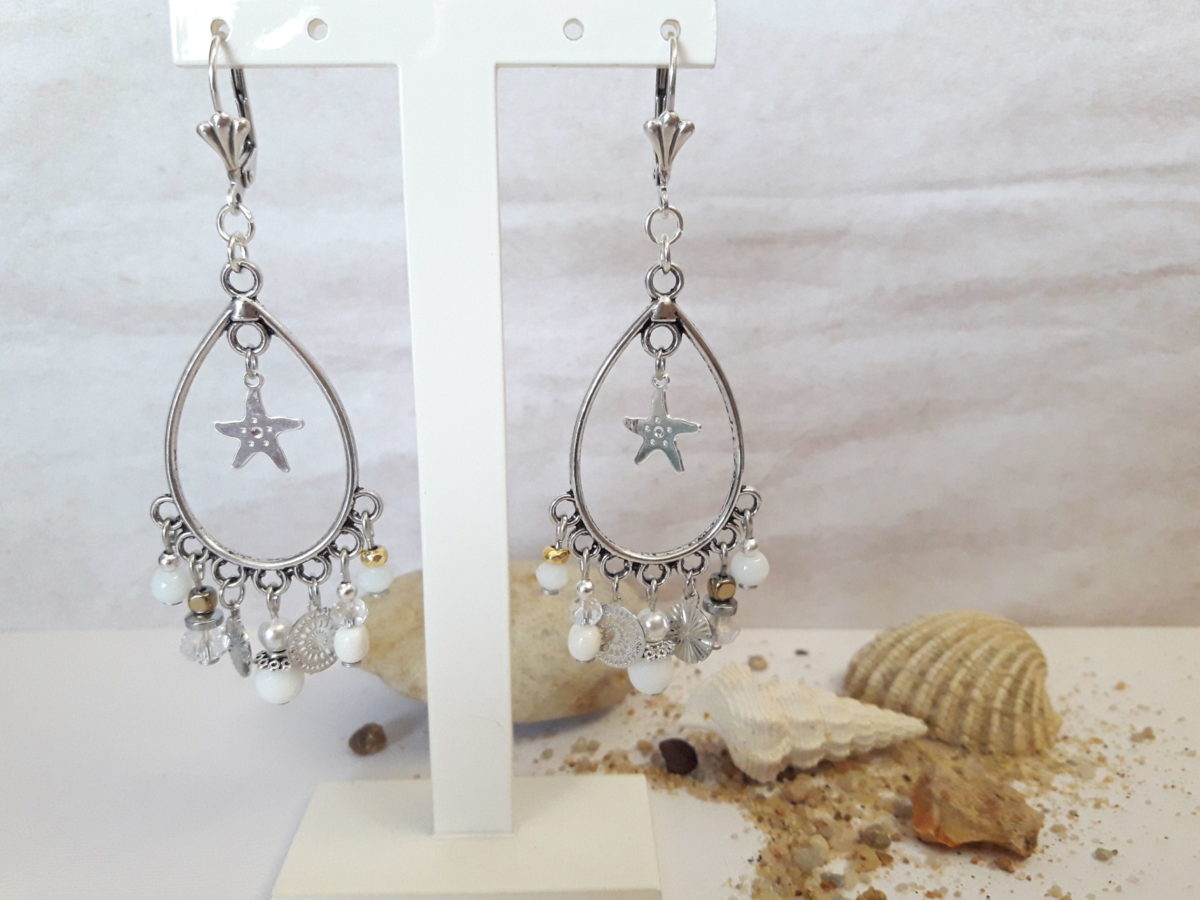 Boucles d'oreilles XL blanche et argent