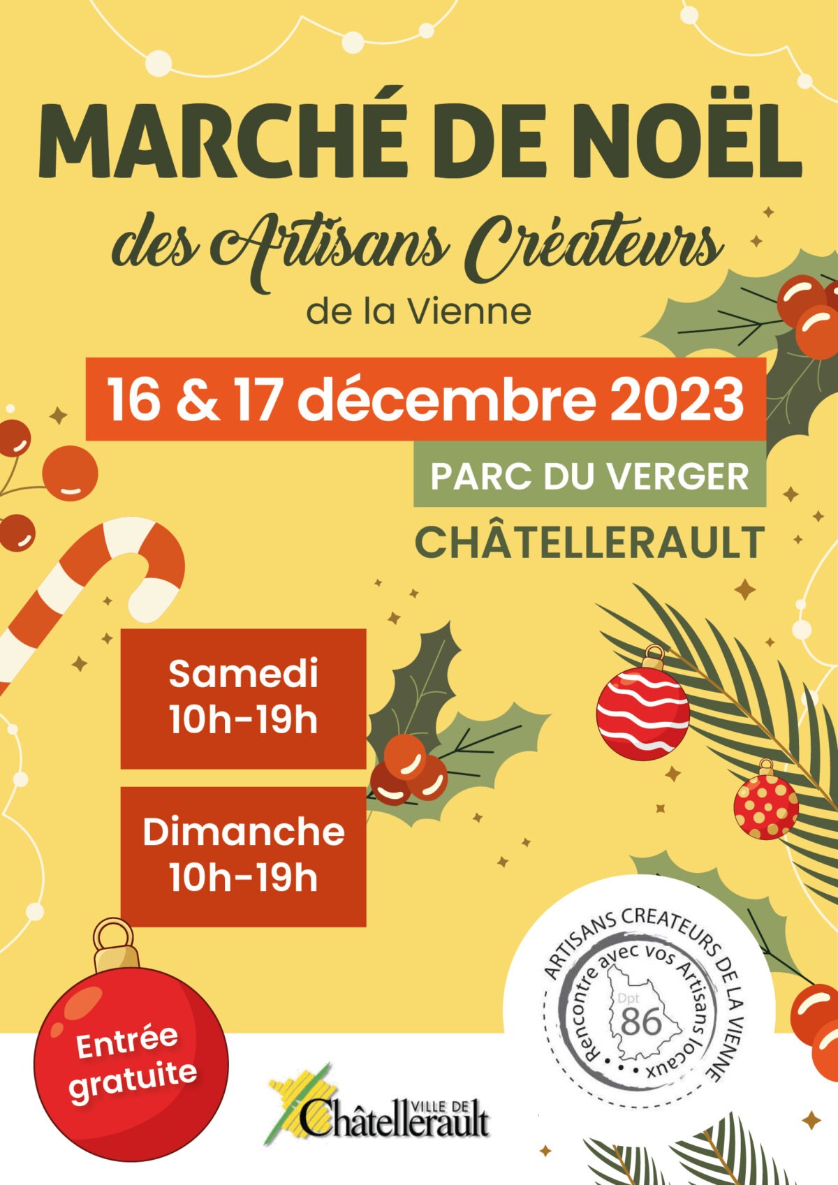 Le 16 et 17 décembre Marché de Noel au parc du Verger à Châtellerault de 10h a 19h