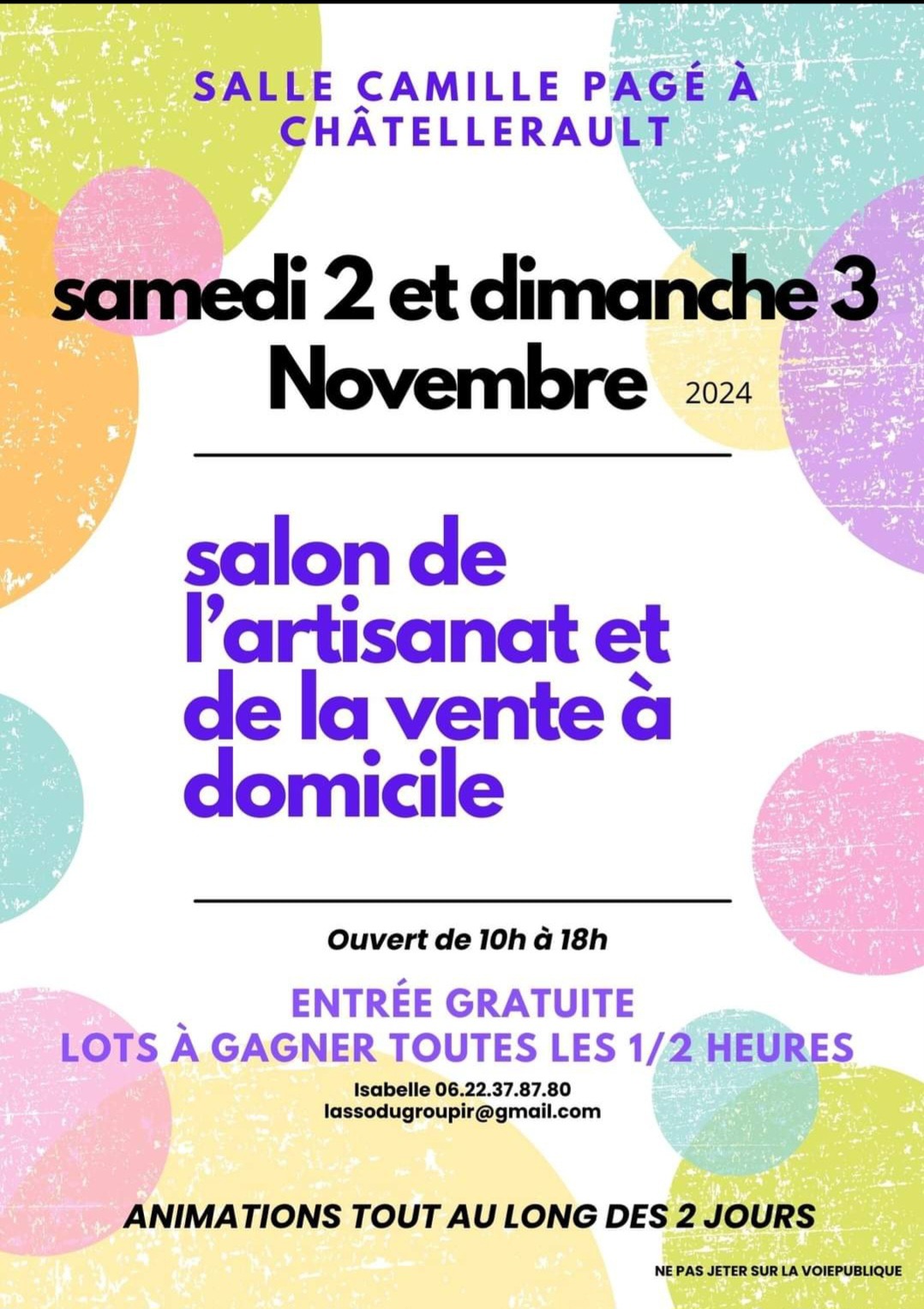 salon de l'artisanat et de la vente à domicile le 2 et 3 nov salle Camille Pagé à Châtellerault